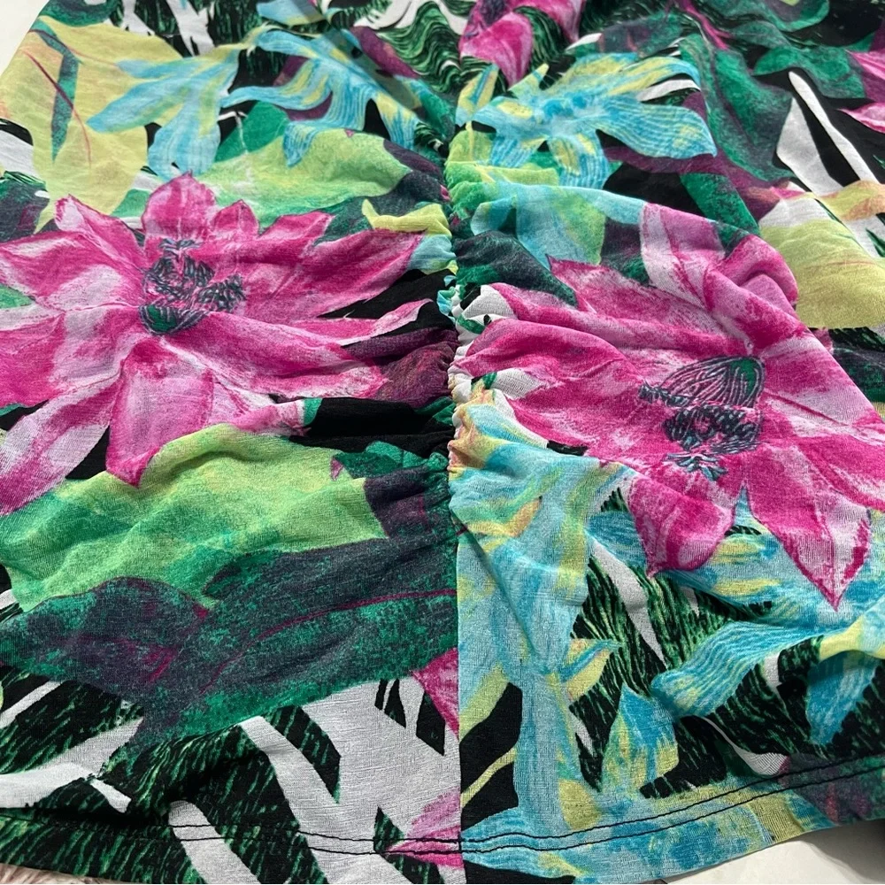 Dana Buchman Tropical Floral Cowl Neck Sleeveless Ruched Blouse Top Large LARGE